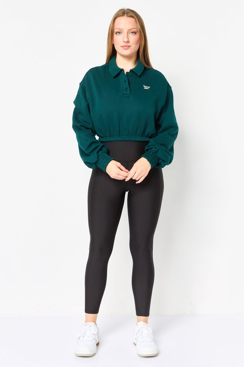 Reebok Women Sportswear Fit Long Sleeve Outdoor Crop Sweatshirt, Green - Image 2